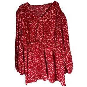 Shein Tunic/Blouse Red with White Hearts Plus Size 4XL Romantic Valentines EUC